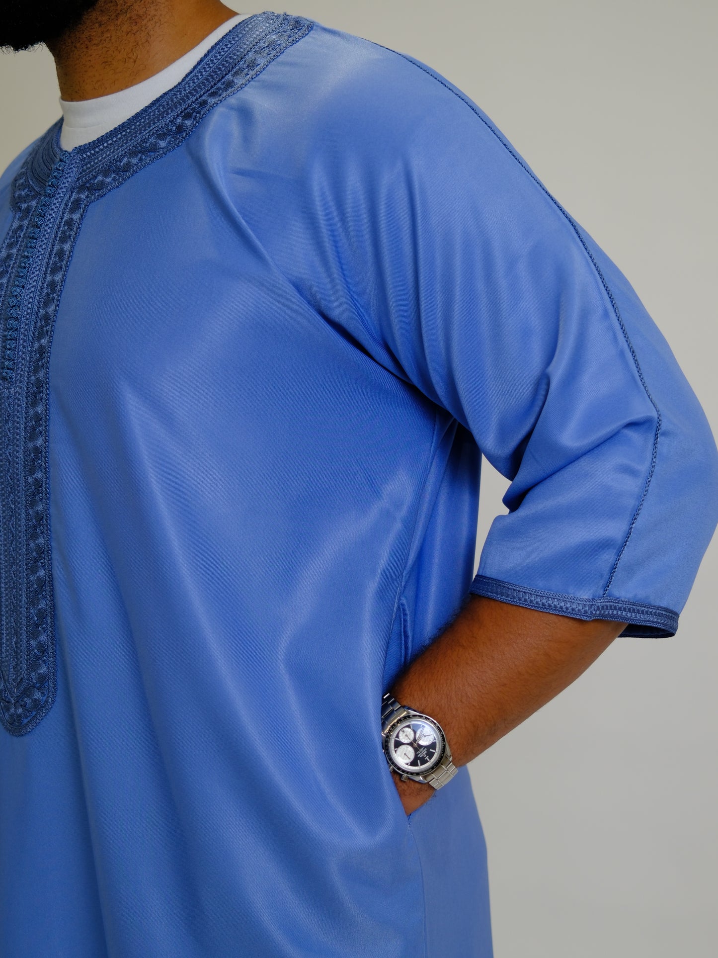 Premium Sky Blue Zipped Moroccan Gandoura