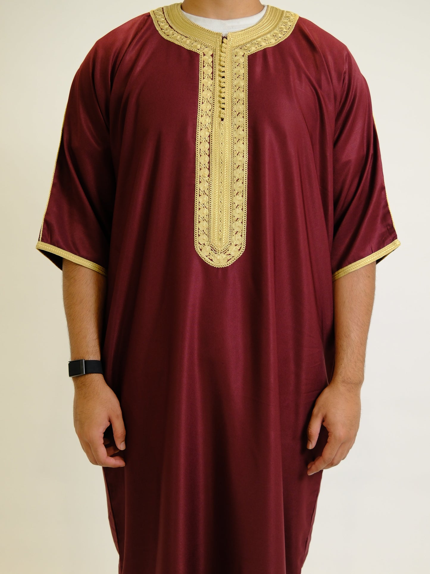 Maroon & Gold Zipped Moroccan Gandoura