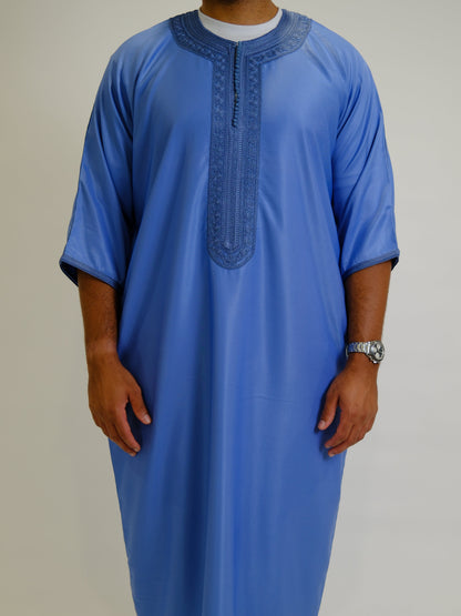 Sky Blue Zipped Moroccan Gandoura