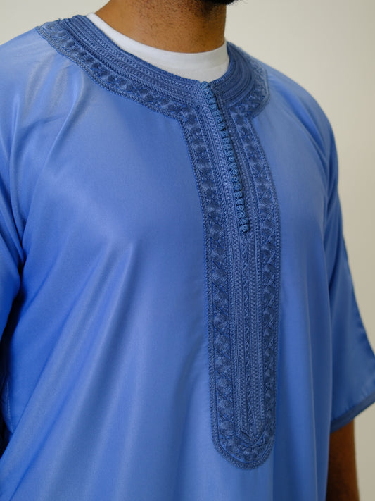 Sky Blue Zipped Moroccan Gandoura