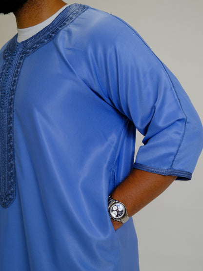 Premium Sky Blue Zipped Moroccan Gandoura