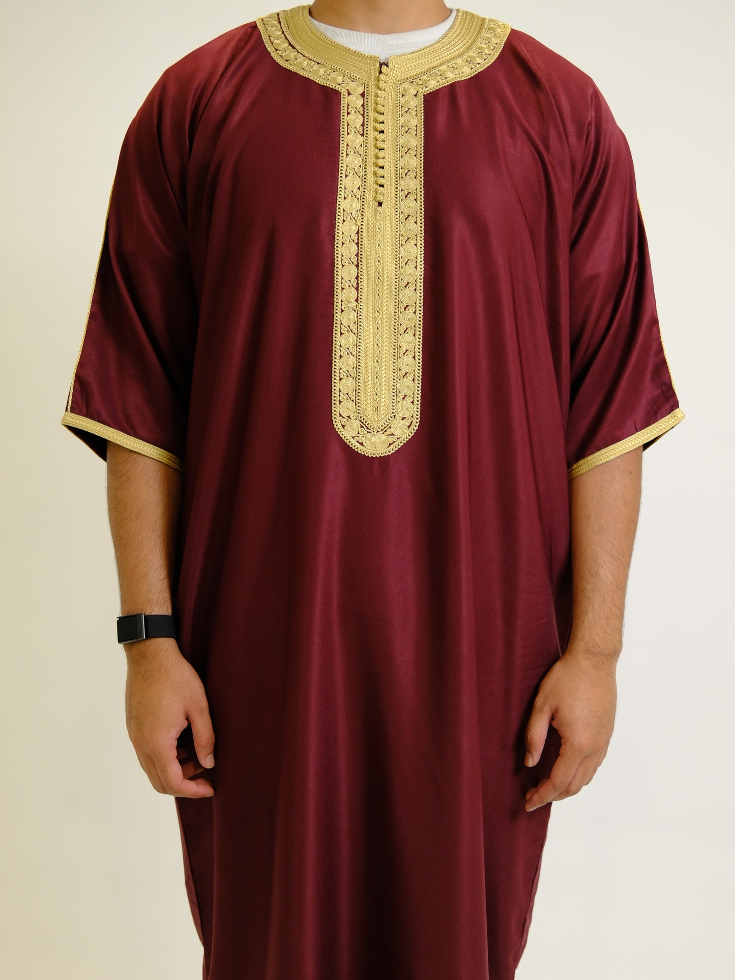 Premium Maroon & Gold Zipped Moroccan Gandoura