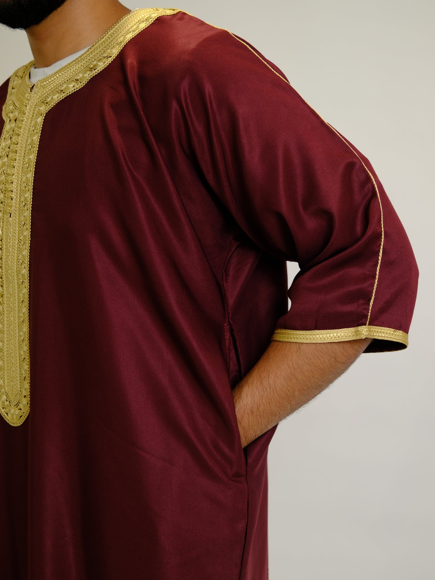Premium Maroon & Gold Zipped Moroccan Gandoura