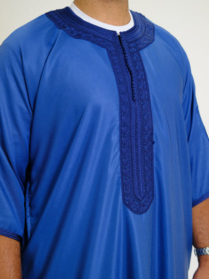 Premium Sapphire Blue Zipped Moroccan Gandoura
